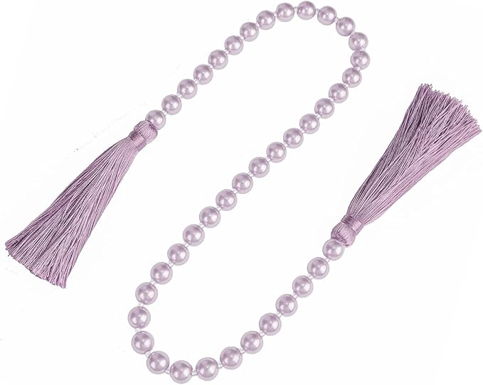 34 Inch Pearl Glass Bead Garland with Tassels - Elegant Boho Table Decor, Fringe Wall Hanging for Wedding, Party, Farmhouse Rustic Prayer Bead Home Decoration(1 Pack,Purple)