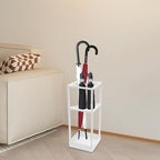 20 Inch Square Umbrella Stand, Metal Umbrella Rack Storage with shelf and Drip Tray, Entrance Umbrella Organizer for Storing Umbrellas, Hiking Poles, Canes (White)
