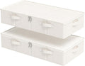 Underbed Storage Bins Compartment, Foldable Under Bed Boxes Organizer, Cube Container with Lid for Organizing Clothes, Sheets, Blankets, Comforter, 31.4x15.7x5.9in, Beige, 2 Pack