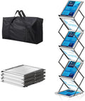 6 Pockets Foldable Literature Rack - Aluminum Magazine Rack, Brochure Catalog Display Stand with Carrying Bag for Exhibition, Trade Show, Office, Retail Store, Home - Silver