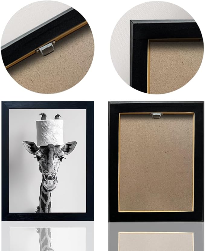 Funny Bathroom Wall Decor, Giraffe with a Toilet Paper Roll on Head Art Decor, Black and White Bathroom Pictures Wall Decor, Framed Humor Animal Canvas Print Artwork