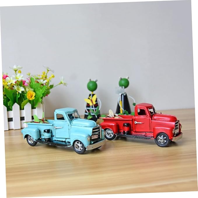 ABOOFAN Vintage Handmade Iron Car Model Retro Metal Desktop Ornament Red Decorative Toy for Decor Unique Craftsmanship for Car Enthusiasts