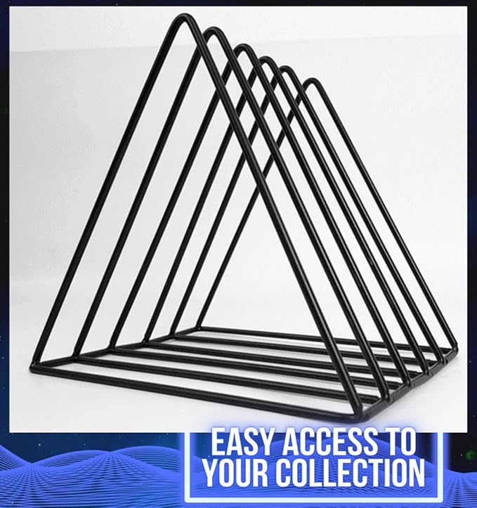 Vinyl Record Storage Holder Stand - Premium Triangle Metal Wire Magazine and Book Rack holds up to 33 Lp Album Records, Simple, Functional and Contemporary Vinyl Organizer - Small 5slots (Rose)
