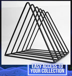 Vinyl Record Storage Holder Stand - Premium Triangle Metal Wire Magazine and Book Rack holds up to 33 Lp Album Records, Simple, Functional and Contemporary Vinyl Organizer - Small 5slots (Rose)