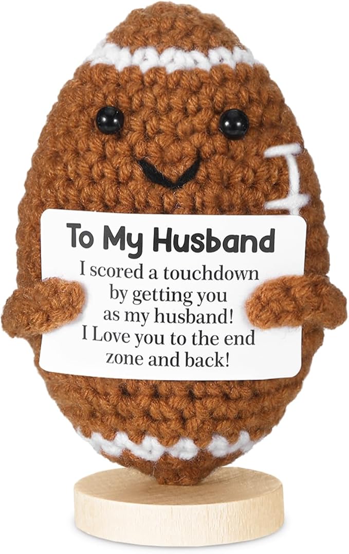 Birthday Gifts for Husband from Wife, Handmade Crochet Football Doll Gifts for Husband,Cool Wedding Anniversary Present for Him, Cute Emotional Present for Husband