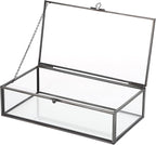 Hipiwe Glass Keepsakes Display Box with Lid - Decorative Black Glass Box Clear Rectangle Storage for Trinket Perfume Cards Gift