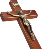 ACHIBANG 12" Crucifix Wall Cross with Stand – Catholic Wooden Standing and Hanging Jesus Cross with INRI for Home or Prayer Room