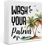 Tropical Bathroom Decor Tropical Decor Wash Your Palms Summer Decorations Wooden Box Sign for Home Office Farmhouse Table Shelf