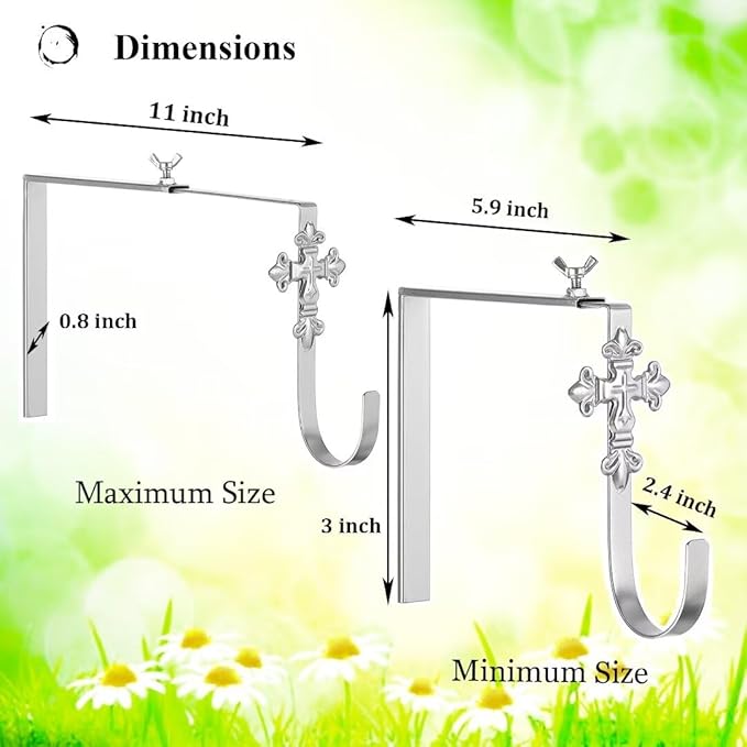 2 Pack Christmas Headstone Wreath Hanger - Adjustable 6-11 Inch - Metal Gravestone Flowers Holder - Cemetery Tombstone Wreath Hook for Christmas Grave Memorial Day
