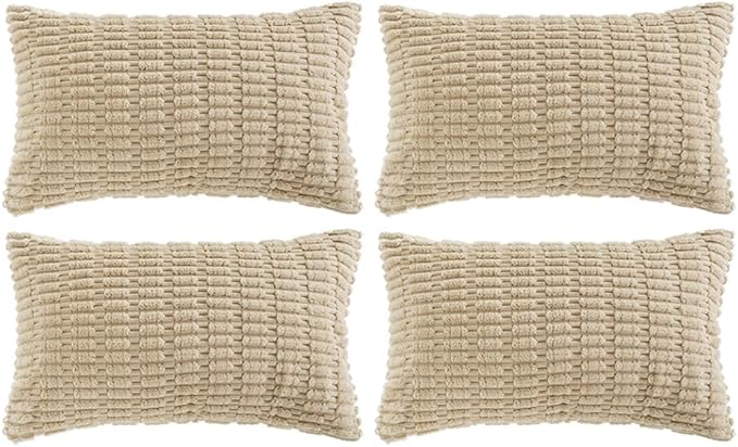 Fancy Homi 4 Packs Decorative Throw Pillow Covers for Living Room Couch Bed, Modern Farmhouse Boho Home Décor Accent Cushion Case, 24" x 12", Tan