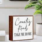 Country roads, County Home Farmhouse Sign Desk Decor Wooden Box Sign Gift, Rustic Wood Block Plaque Box Sign for Home Kitchen Bathroom Shelf Table Decoration Country Roads Take Me Home Sign.(white)