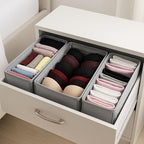 4-Pack Foldable Drawer Organizers with Metal Frame Support – Sturdy Fabric Storage Bins for Socks, Underwear, Baby Clothes & Belts, Closet Dividers (Grey) (11.8 x 5.9 x 4.21 inc)