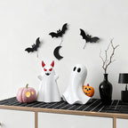 2 pcs Ghost Figurines Halloween Indoor Decoration, White Cute Ghost Halloween Table Decor Tiered Tray Decorations,Funny Devil&Pumpkin Ghost Figurine Resin Statue Centerpieces