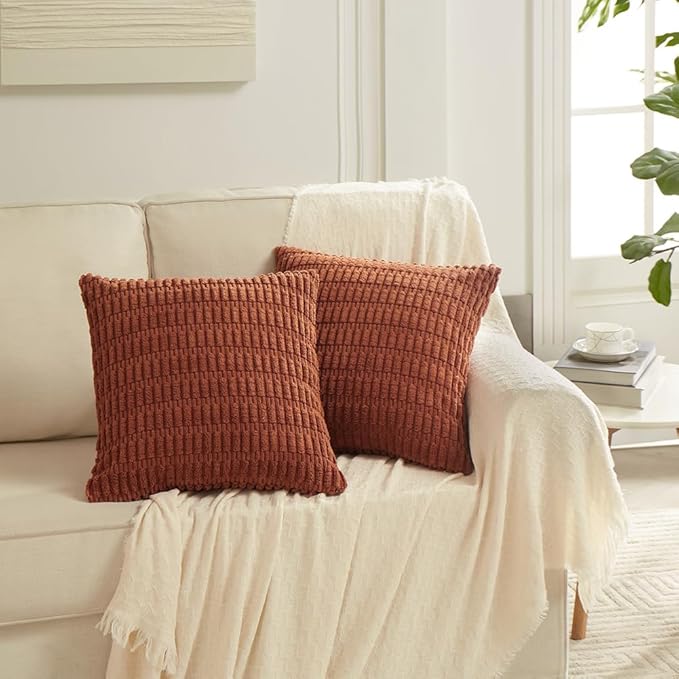 Fancy Homi 4 Packs Decorative Throw Pillow Covers for Living Room Couch Bed, Modern Farmhouse Boho Home Décor Accent Cushion Case, 16" x 16", Rust