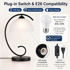 Modern Bedside Table Lamp with Frosted Glass Dome Shade, Sand Black Metal Base, E26 Socket, Plug-in with On/Off Switch for Bedroom, Living Room – No Bulb Included