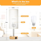Fenmzee Bedside Table Lamp for Bedroom - 3 Way Dimmable Touch Lamp USB C Charging Ports and AC Outlet, Small Lamp Wood Base Round Flaxen Fabric Shade for Living Room, Desk, LED Bulb Included