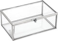Hipiwe Vintage Glass Keepsake Box Rectangle Jewelry Display Organizer Lidded Box Home Decor Accent Decorative Box for Storage Trinket Rings Bracelet, Silver, Small