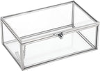 Hipiwe Vintage Glass Keepsake Box Rectangle Jewelry Display Organizer Lidded Box Home Decor Accent Decorative Box for Storage Trinket Rings Bracelet, Silver, Small