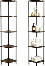 Corner Shelf Stand 5 Tier, Tall Slim Corner Bookshelf, Small Storage Display Shelving Unit for Home Office, Bathroom, Bedroom, Easy Assembly with Anti-Tip Design, Rustic Brown