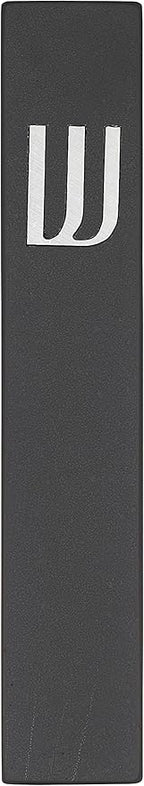 A&S Mezuzot Modern Concrete Mezuzah Case with Scroll, Easy Peel and Stick Mezuza (Black+ Silver Shin, 6 Inches)