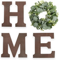 Wooden Home Sign Wall Hanging Decor Letters for Wall Art with Artificial Eucalyptus Wreath Rustic Decor Farmhouse for Living Room Kitchen Point Housewarming Gift(Brown)