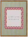 Long Live Girlhood Wall Art Vintage Girl Nursery Wall Decor Picture, Pink and Green Striped Baby Girls Poster Canvas Print Painting Artwork for Living Room Bedroom 16x24 inch Wood Framed
