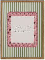 Long Live Girlhood Wall Art Vintage Girl Nursery Wall Decor Picture, Pink and Green Striped Baby Girls Poster Canvas Print Painting Artwork for Living Room Bedroom 12x16 inch Wood Framed