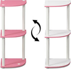 Furinno TURN-N-TUBE Corner Shelf, 3-Tier Corner Bookshelf, Display Storage Shelves with Open Shelves, for Organization and Storage, Living Room, Home Office, Garage, Pink