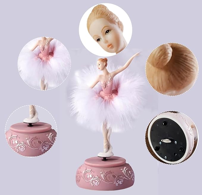 Ballerina Music Box Figurine Plays Swan Lake Tune, Musical Figure Hand-Painted Feather Skirt Ballet Recital Gift for Daughter Granddaughter Girls Wife Birthday