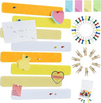 Vuzvuv 8 pcs Bulletin Board Bar Strips with 50 Pushpins，Self Adhesive Cork Board for Wall，Felt Pin Board for School，Office Decor(Yellow White)