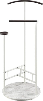 Proman Products Scandia Valet Stand, Clothes Rack, Clothing Organizer with Tray, Hanger and Trousers Bar, Wood, Metal, White