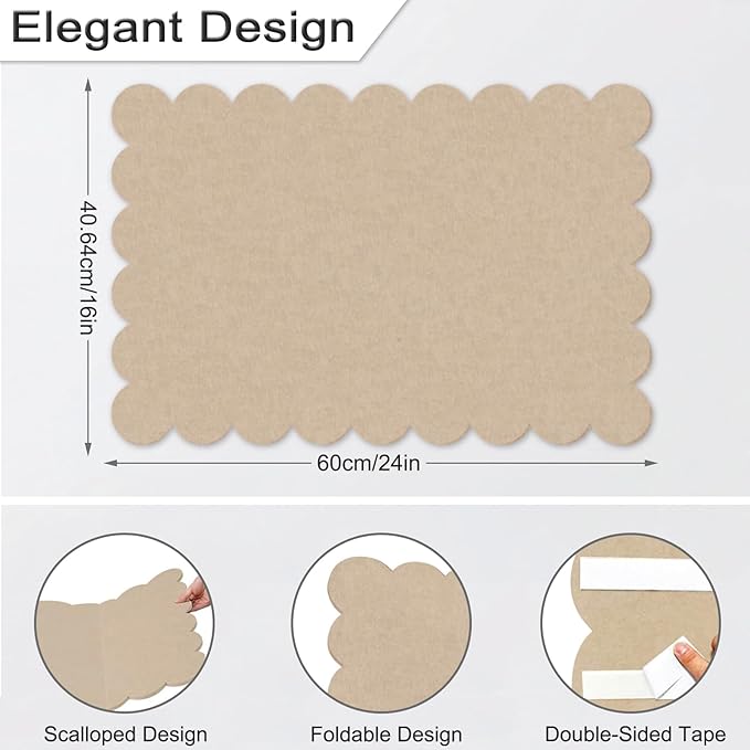 Foldable Decorative Scalloped Felt Bulletin Board 24 * 16 Inches for Wall, Alternative Photo Board Self-Adhesive Vision Board Decorative Pin Board, Dark Camel