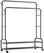 TigerParty Double Rods Clothes Rack for Hanging Clothes, Rolling Clothing Rack with Wheels, Freestanding Garment Racks with 2 Shelves for Bedroom Laundry Living Room