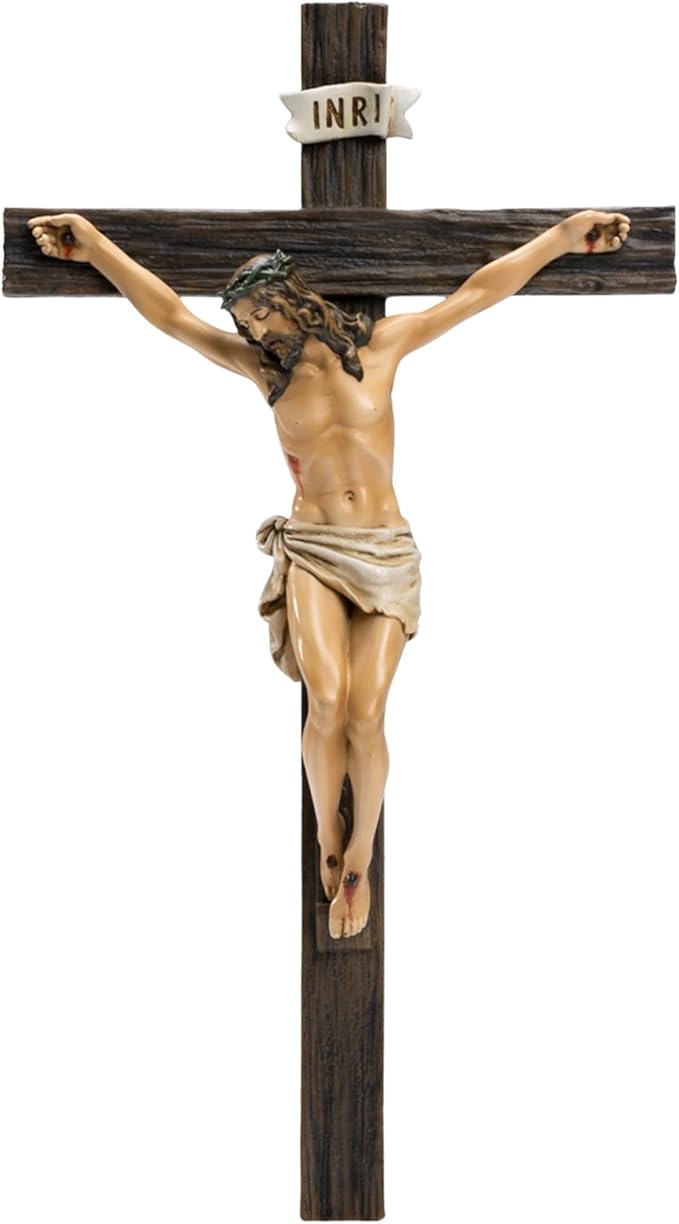 Kreative&Kind Catholic Crucifix Wall Cross, 10 Inch Jesus Cross for Wall, Hanging Realistic Crucifix Catholic Cross, Crucifijos Catolicos, Cristos Catolicos Home Décor, Religious Wall Art for Altar, Religious Gift