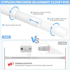 2 Pack Closet Rods for Hanging Clothes, 17 to 39 Inch Heavy Duty Stepless Adjustable Closet Hanging Rod, 1.3 Inch Diameter Metal Closet Rod for Wardrobes Laundry Bedroom RV, White