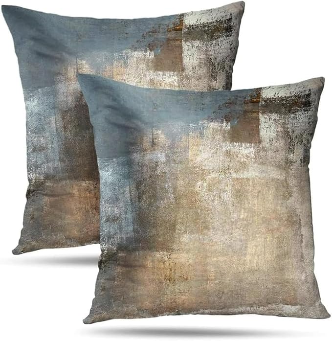 Grey and Beige Abstract Art Artwork Pillow Cover, Gallery Modern Decorative Throw Pillows Cushion Cover for Bedroom Sofa Living Room 22 x 22 Inch Set of 2