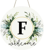 Monogram Letter F Wreaths for Front Door Wreath Wooden Welcome Sign for Front Door Decor Floral Family Last Name Initial House Warming Spring Summer Porch Rustic Wall Home Kitchen Boho Decorations