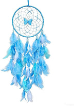 Handmade Feather Dream Catchers, Dream Catchers for Girls with Butterfly, Art Room Decoration for Kids Bedroom, Home Decoration Wedding Party Blessing Gift (Blue)