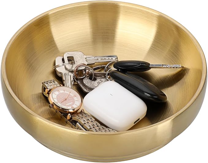 7.4 Inches Key Bowl for Entryway Table Decorative Bowl Key Dish for Organizing Tabletop Catch All Gold Fruit Bowls for Kitchen Counter, Coffee Table
