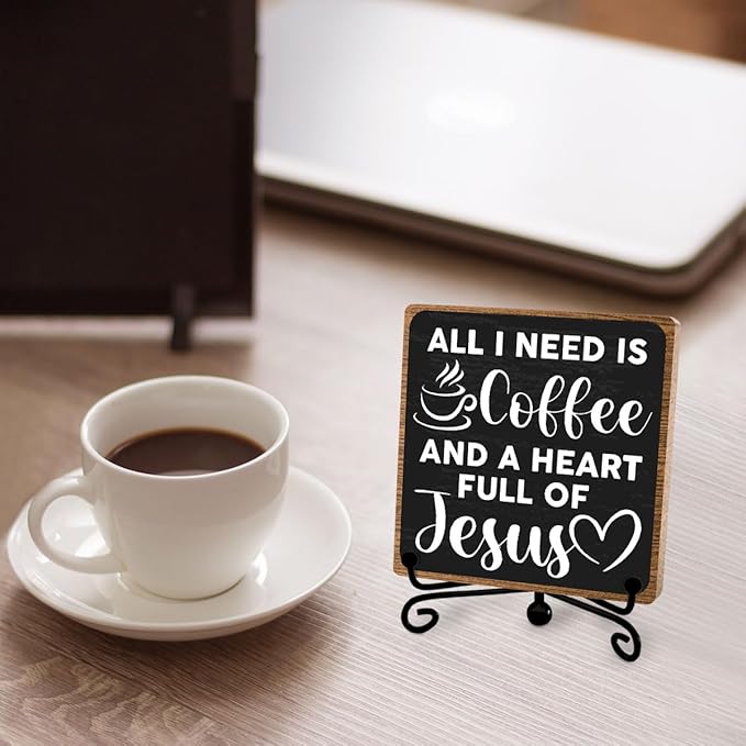 Toerifer Coffee Lover Gifts, Table Sign, Christian Decor, Rustic Wooden, 5x5 Inches