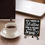 Toerifer Coffee Lover Gifts, Table Sign, Christian Decor, Rustic Wooden, 5x5 Inches