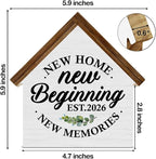 2026 Housewarming Gifts, New Home Gift Ideas, New Beginnings House Shaped Wooden Block Sign, Home Living Room Decor for Desk Table Shelf