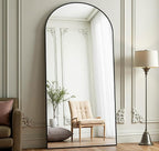 Prywot Arched Full Length Mirror, 71"x30" Free Standing Floor Mirror, Modern Full Body Mirrors with Stand, Wall Mirrors with Aluminum Alloy Frame for Bedroom,Living Room, Black