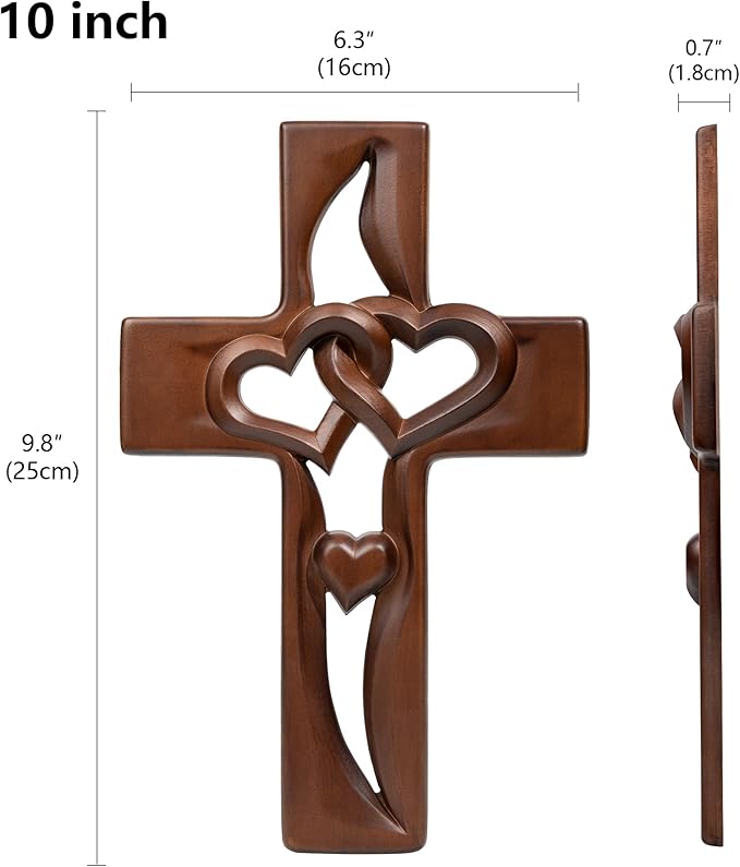 BGCOPPER Marriage Cross for Wall Love Wall Decor, Handmade Wooden Intertwined Heart Wall Cross for Wedding Valentine Christmas Gift - 10 Inch