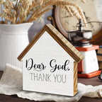Christian Home Decor, Dear God Thank You House Shaped Wood Sign, Christian Farmhouse Living Room Decor for Desk Table Shelf