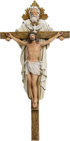 Grace4Joy Holy Trinity Wall Cross, 12.5 Inches Holy Trinity Crucifix Catholic Home Decor, Hand Painted Holy Spirit Jesus Cross for Wall Religious Housewarming Gifts