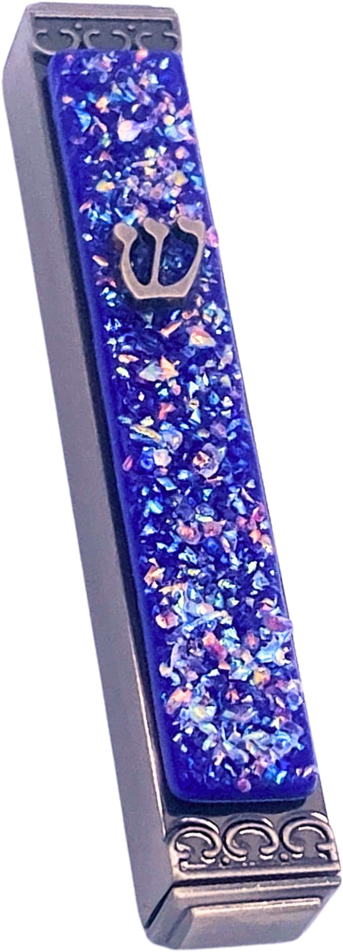 Sparkling Art Glass Mezuzah - Easy Mount Indoor or Outdoor - Weatherproof Metal Case - Gift Box and Non-Kosher Scroll Included - Hand Made in USA - Guaranteed for Life! (Deep Cobalt)