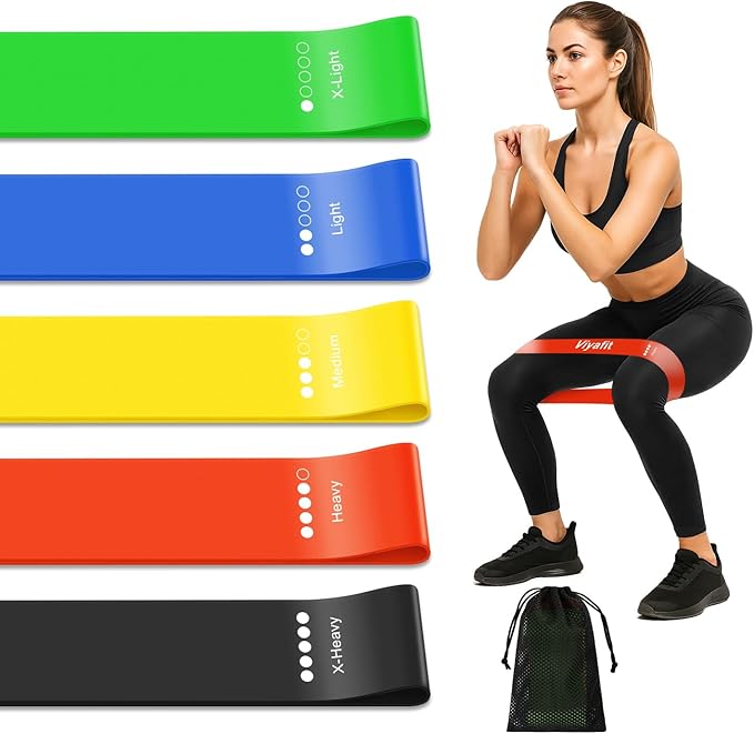 Resistance Band, Exercise Loop Bands for Yoga, Pilates, Fitness and Working Out, Set of 5 Stretch Bands with Carrying Bag