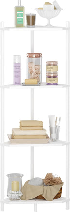 Wisuce Corner Shelf Stand - 4 Tier White Bamboo Small Corner Bookshelf for Office Kitchen Bedroom Plant Stand Living Room Decor Small Space