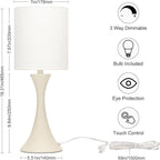 Seaside village Dimmable Bedside Lamp, 3 Way Touch Control Table Lamp, Modern Nightstand Lamp with Beige Shade and Cream Base, Small Desk Lamp for Living Room, Dorm, Home Office, 9W LED Bulb Included